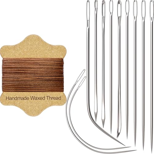 VONEEDL Upholstery Repair Kit: Waxed Sewing Thread (Brown Color) & Heavy Duty Needles (11 PCS) for Leather, Canvas & Quilting Thread - color: Brown