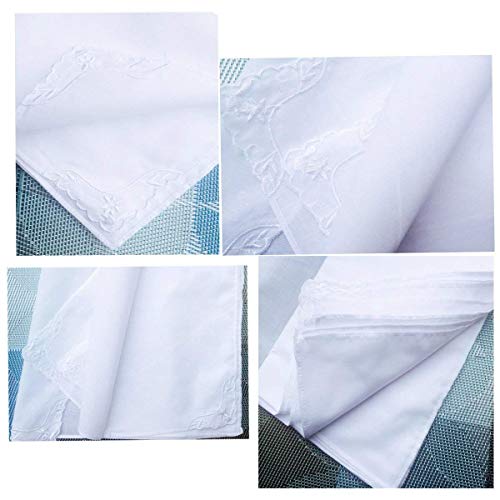 MileyMarla Ladies Embroidery Cotton White Handkerchiefs Lace Wedding Hankies - color: C-12pcs
