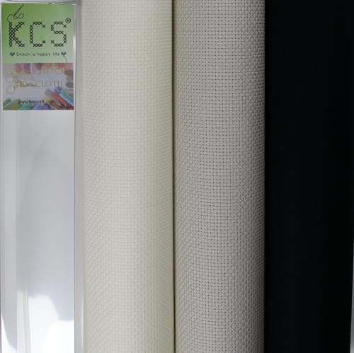KCS 3 pc of 15" x 18"(38cmx45cm) Counted Cross Stitch Cotton Aida Cloth Needlework Rolled Fabric Box,14CT,Antique White+Pearl Grey+Black - color: Antique White+pearl Grey+black, size: 14CT