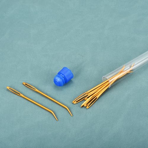 uxcell 8 Pcs Yarn Needle Kit, 3.15 Inch Tapestry Needles Bent High Carbon Iron Large Eye Sewing Darning Needles Hand Sewing Needles with Storage for Hand Sewing Art Crafts, Gold - color: Gold
