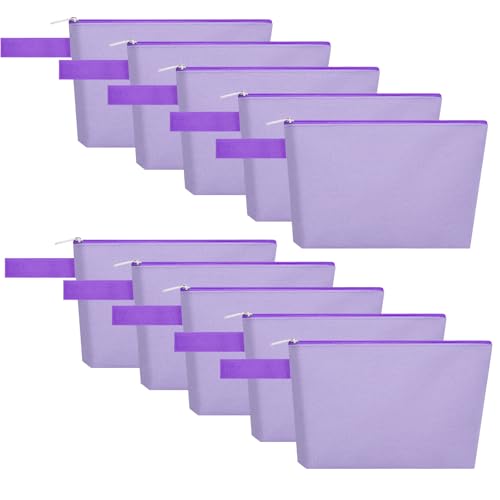 10 Pieces Cotton Canvas Makeup Bag with Bottom and Strap, Multi-Purpose Cosmetic Bag with Zipper Travel Toiletry Pouch, Blank DIY Craft Bag (Purple, XS) - color: Purple, size: XS