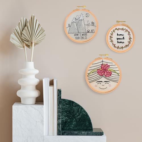 PATIKIL 2 Pieces 5 Inch Embroidery Hoops Round Adjustable Beach Wood Circle Cross Stitch Hoop Ring Bulk for Embroidery Art Craft Handy Sewing Decoration - size: 5 Inch