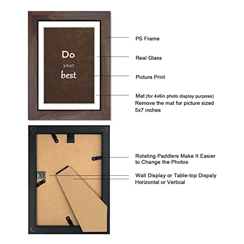 5x7 Walnut Picture Frame Set of 3 with Real Glass for Pictures 4x6 with Mat or 5x7 Without Mat, Wall or Tabletop Gallery Photo Frames - color: Walnut, size: 5x7(set of 3)