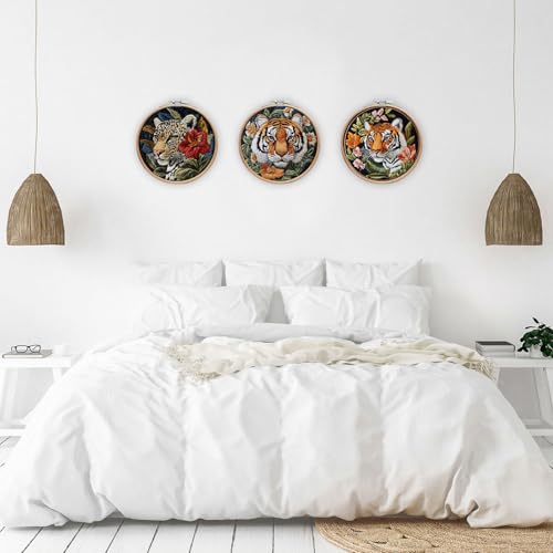 LB Red Floral Embroidery Kit for Beginners Adults,Tiger Stamped Patterns - color: Yellow Green
