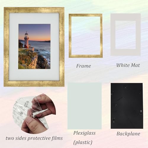 8x10 Photo Frame Gallery Picture frame with 5x7 mat,Freestanding and Wall Mountable,Gold - color: Gold, size: 8x10