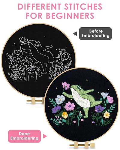 TINDTOP Embroidery Kit for Beginners Adult, Frog Embroidery Kit - color: Frog