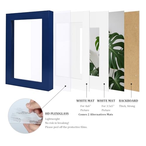 Egofine 5x7 Picture Frame Made of Solid Wood,Covered by Plexiglass Display Pictures 3.5x5/4x6 with Mat or 5x7 Without Mat for Table Top Display and Wall Mounting Photo Frame, Navy Blue - color: Navy Blue, size: 5x7