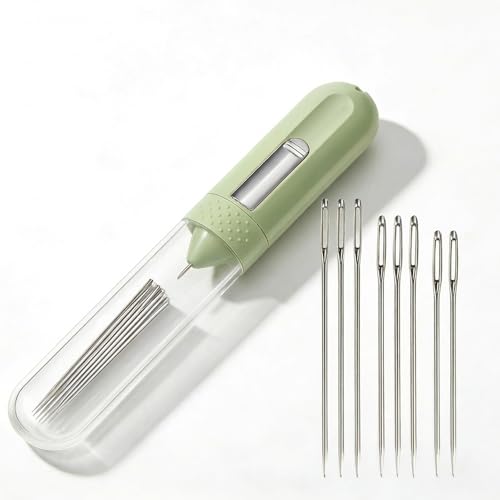 5-in-1 Automatic Needle Threader Kit, Hand Sewing Tool with Seam Ripper, Magnetic Needle Minder, Thimble & 8 Large-Eye Needles – Portable Sewing Supplies for Embroidery, Cross Stitch, Repairs, Travel - color: green