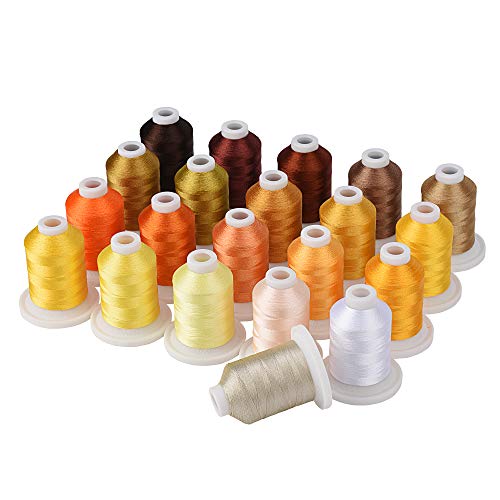 Simthread Embroidery Machine Thread Kit 800Y 21 Spools Brown and Gold Colors for Professional Embroidery Design - color: Gold & Brown