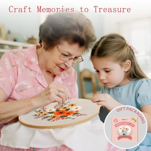 Meyocky Embroidery Kit for Beginners with Floral Leaf Patterns Stitch Video - color: Floral
