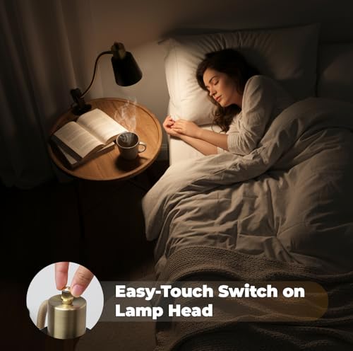 LALISU Desk lamp Eye-Caring Table Lamps 360°Rotation Gooseneck Clip on Lamp - color: Black and Gold