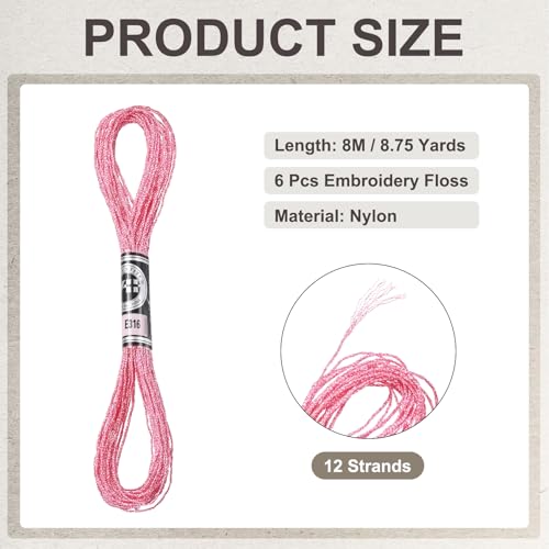 PATIKIL 6 Skeins Embroidery Floss, Metallic Embroidery Thread Nylon Threads Bracelets String for Cross-Stitch Hand Embroidery, Pink - color: Pink