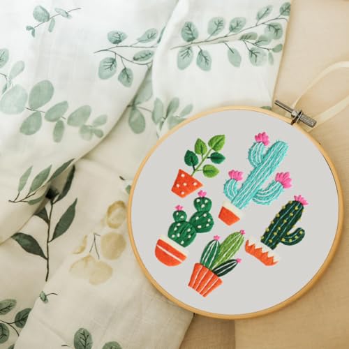 Louise Maelys 3 Pack Cactus Embroidery Kit for Beginners Plant DIY - color: Cactus