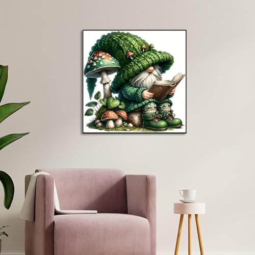Gnome Stamped Cross Stitch Kits for Adults -Reading Embroidery Kits for Beginners Adults,11 CT Patterns Dimensions Counted Cross Stitch Kits for Adults Arts Craft 14x14 inch - color: Cross stitch-31