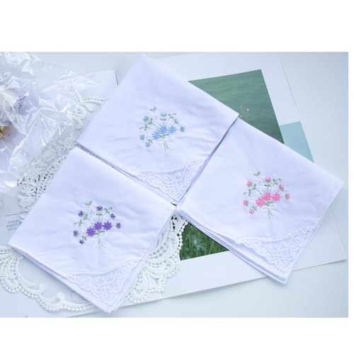 6 Pack of Ladies Embroidery Cotton Handkerchiefs Lace Wedding Hankies - color: Mangtianxing
