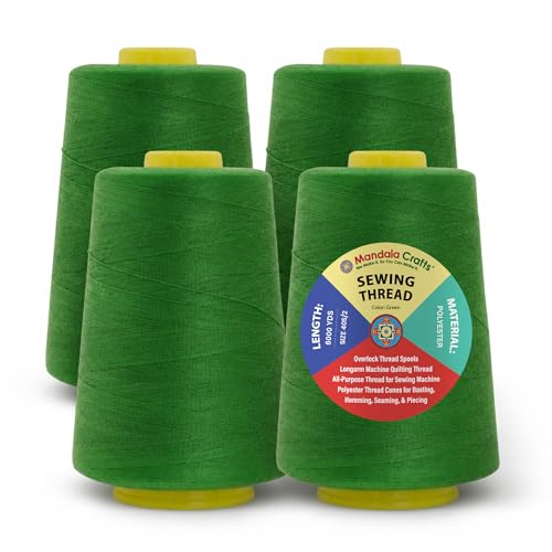 Mandala Crafts 40S/2 Green Polyester 4 Pack of Serger Threads Cones - color: Green, size: Pack of 4 40S/2 24000 YDs