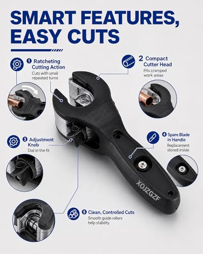 Copper Pipe Cutter Tool Ratchet Ratcheting Tubing Steel Cutters Tube Hand Inside PVC Rubber Hose Thread Cutting EMT Conduit Aluminum Corta Tubos De Trinquete Cortadora Cobre Mini Plumbing(1PC)