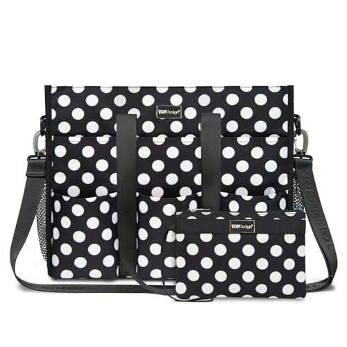 TOPDesign Utility Water Resistant Tote Bag with 22 Pockets, Zipper Closure - color: Polka Dots, size: Medium