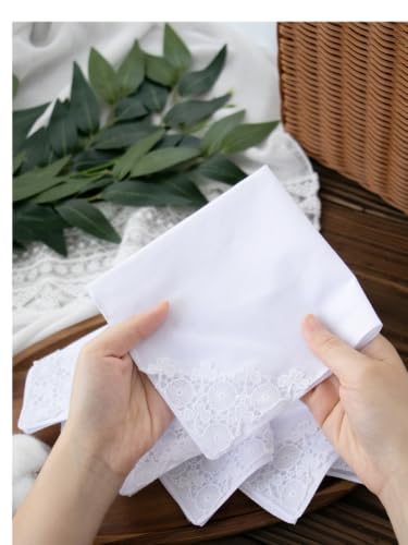 6 Pack of Ladies Embroidery Cotton Handkerchiefs Lace Wedding Hankies - color: Zw-l02 Caomei