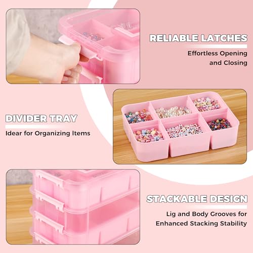 CraftGenes Art Supply Storage Organizer, 4-Tier 10 Qt Box, 2 Trays, Pink - color: Pink