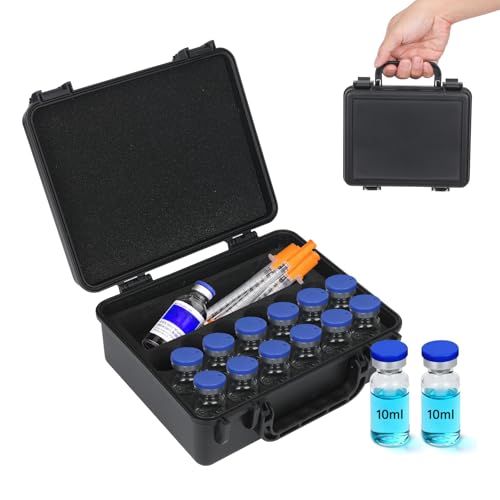 Peptide Case | Peptides Vials Case, 5ml Vial Storage Cases (10ml-18Slots) - color: 18-shots×3ml + 1-slot×30ml (Black)
