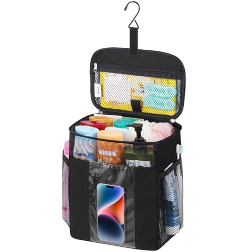 Lifewit Mesh Shower Caddy, Hanging Bathroom Organizer with PVC Phone Bag - color: Black, size: L(10"L x 6"W x 11.5"H)