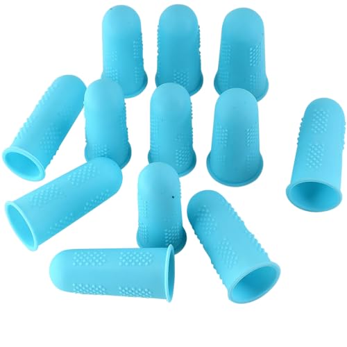 Finger Protectors [Flex Series - 12-Pack] Silicone Non-Stick Finger Covers [Turquoise - Small (6) / Medium (6)] for Hot Glue/Sewing/Wax/Rosin/Resin/Honey/Adhesives/Scrapbooking - color: Small & Medium - Turquoise [12-Pack]