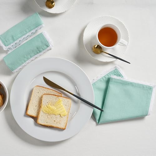 FINGERCRAFT Lace Cloth Napkins, Cotton Linen, 12 Pack, 20x20 Inch, Aqua - color: Aqua, size: 12" x 12" (Set of 12)