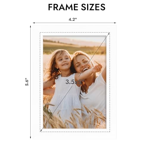 Hongkee 3.5x5 Picture Frame, 3.5 x 5 Solid Wood Frame with Real Glass - color: White, size: 3.5 x 5