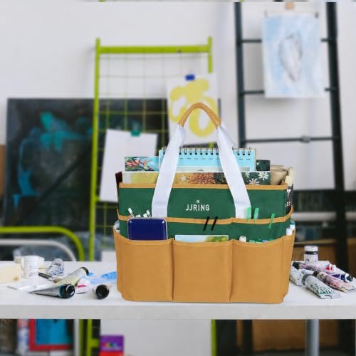JJRING Craft Organizer Tote Bag Large Art Storage Caddy Deep Green&Yellow - color: Deep Green&Yellow, size: Large