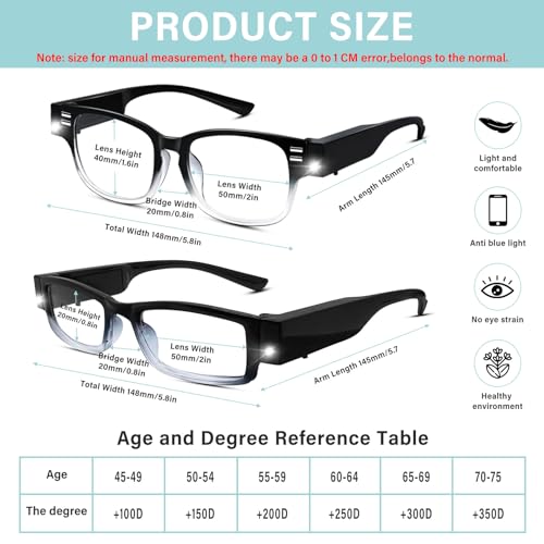 3Pack Reading Glasses with Light and Magnifier Bright Led Readers with Lights Blue Light Blocking Lighted Eye Glasses - color: Style 2