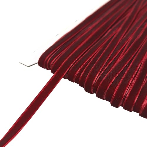 Chenkou Craft Velvet Ribbon, Dark Red, 1/4" (6mm) - color: Dark red, size: 1/4"(6mm)