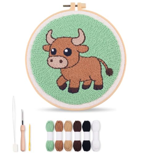 Harimau Punch Needle Kit Twelve Zodiac Signs Pattern,1Pc Embroidery Hoop, Essential Punch Needle Supplies,Ideal Punch Art for Beginners,DIY Adults Embroidery, Video Teaching - color: 65276
