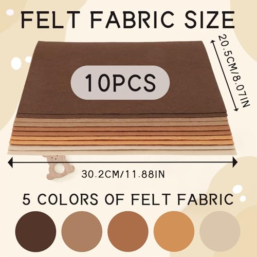 10-Sheet Felt Fabric Sheets - 8×12 inch 5 Colors