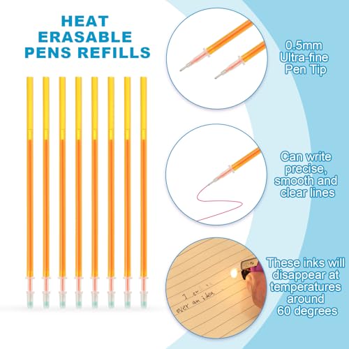PATIKIL 24 Pcs Erasable Gel Pens Refills, 0.5mm Heat Erasable Pens Refills for Fabric Disappearing Ink Fabric Marking Pen for Sewing Quilting Writing, Orange Ink - color: Orange