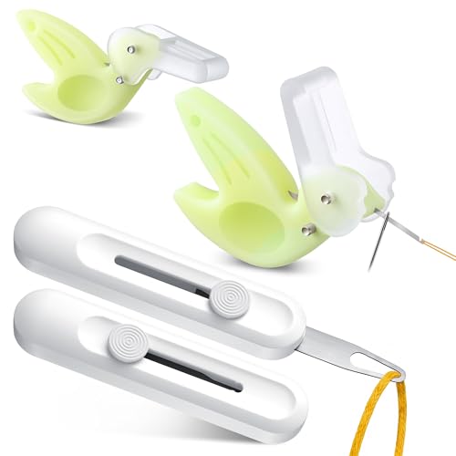 Dreyoo Needle Threader Set for Hand Sewing, 2 Large Automatic Threaders for Yarn & Thick Thread + 2 Hummingbird Fine Threaders with Cutter, Threading Tool Kit for Embroidery, Sewing Machine (4 Pack)