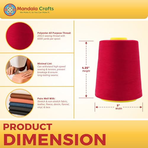 Mandala Crafts 20S/2 Cranberry Polyester 4 Pack of Serger Threads Cones - color: Cranberry, size: Pack of 4 20S/2 24000 YDs