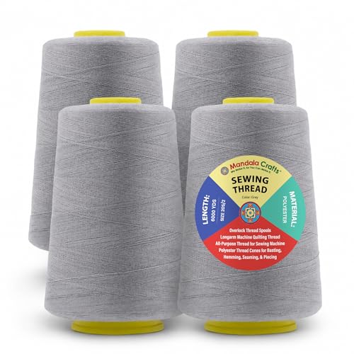 Mandala Crafts 20S/2 Gray Polyester 4 Pack of Serger Threads Cones - color: Gray, size: Pack of 4 20S/2 24000 YDs