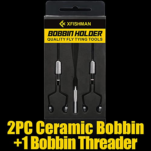 XFISHMAN Fly-Tying-Bobbin-Holder 2 Pack Fly Fishing Ceramic Bobbin with Bobbin Threader Holder Fly Tying Tools Set - color: Ceramic Bobbin 2 Pack & 1 Bobbin Threader