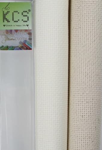 KCS 2 pc of 15" x 18"(38cmx45cm) Counted Cross Stitch Cotton Aida Cloth Needlework Fabric Box (Antique White+Oatmeal, 14CT) - color: Antique White+oatmeal, size: 14CT