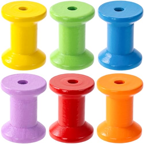 Pndeyo 10pcs Wooden Spools of Crafts, Empty Natural Wood Thread Spools, 0.98x0.75in Unfinished Wooden Textile Bobbin for Organizing Cord Twine Ribbon Chains Elastic Threads- Random Colors - color: Random Colors, 10pcs-2.5cm