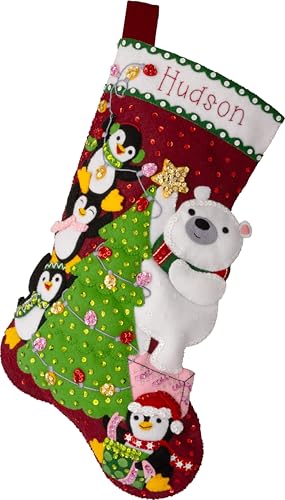 Bucilla Felt Applique 18" Stocking Making Kit, Arctic Tree Trimmers, Perfect for DIY Arts and Crafts, 89741E - style: Stocking
