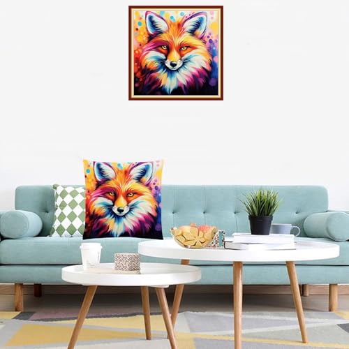 Lovxvouy Pillow Cross Stitch Kits for Adults Beginners-Preprinted Needlepoint Kit Stamped Crossstitching Kits 11CT Cross-Stitch Kit Stitches Kit Embroidery Kits-Colorful Fox 18x18 inchs - color: ColorCraft21