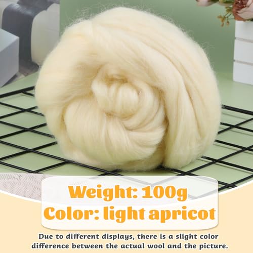 3.53oz Needle Felting Wool Roving Wool for Felting Wool Felting Supplies - color: apricot white