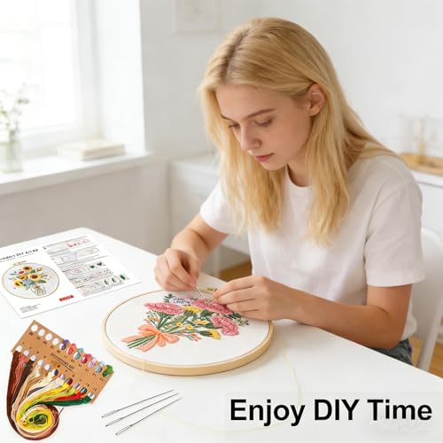 BoAn Carnation Embroidery Kit for Adults, Floral DIY Cross Stitch Starter - color: muqinjie-3