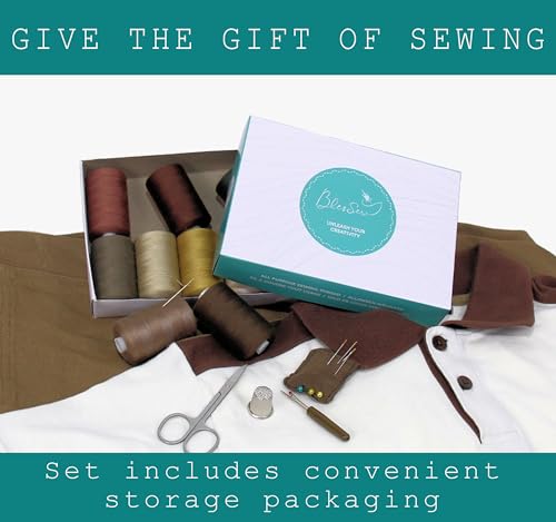 BlesSew Sewing Thread in Brown Color Tones - 10 Spools of Polyester Thread for Sewing Machine for Beginners, Hand Stitching & Quilting - 1000 yds Per Spool - color: Brown-Khaki-Neutral