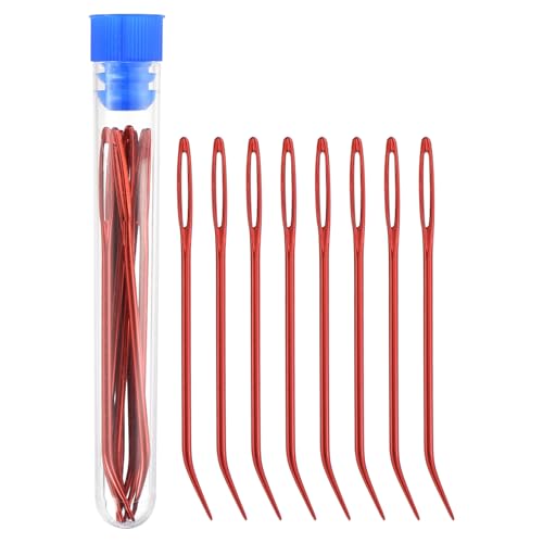 uxcell 8 Pcs Yarn Needle Kit, 3.15 Inch Tapestry Needles Bent High Carbon Iron Large Eye Sewing Darning Needles Hand Sewing Needles with Storage for Hand Sewing Art Crafts, Red - color: Red