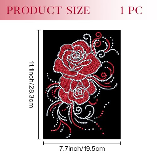 1 Pc Red Rose Pattern Rhinestone Iron on Hotfix Transfer Decal, Bling DIY Patch Clothing Repair Applique T-Shirt Vest Shoes Hat Jacket Decor Clothing DIY Accessories - style: Curled Flowers