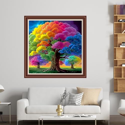 Dimensean Counted Cross Stitch Kit for Beginners, 11CT Unprinted Cross-Stitch Kit Easy Patterns Needlepoint Kit Cross Stitching Embroidery Kit Supplies-Colorful Tree 18x18 inch - color: Patterns10