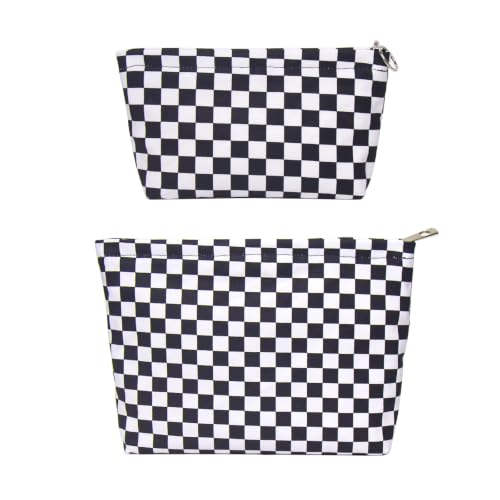 getgto 2 Pcs Makeup Bags, Large Cosmetic Bag Travel Toiletry Bag - color: Black Checker